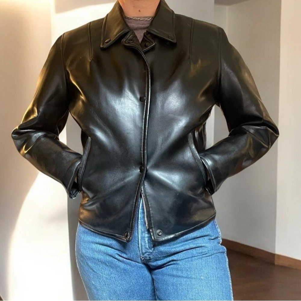 1960s rare women's Harley Davidson coated/patent leather moto jacket